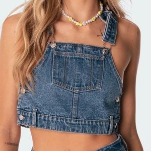 NWT Denim Overall Crop Top